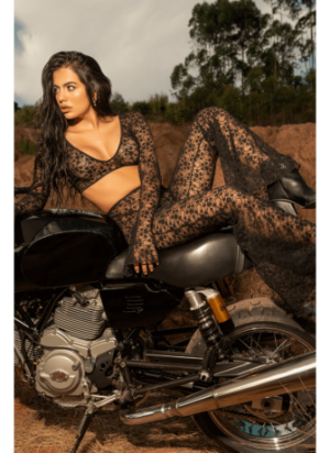 Top et pantalon en dentelle florale noire - MAL1915BLK